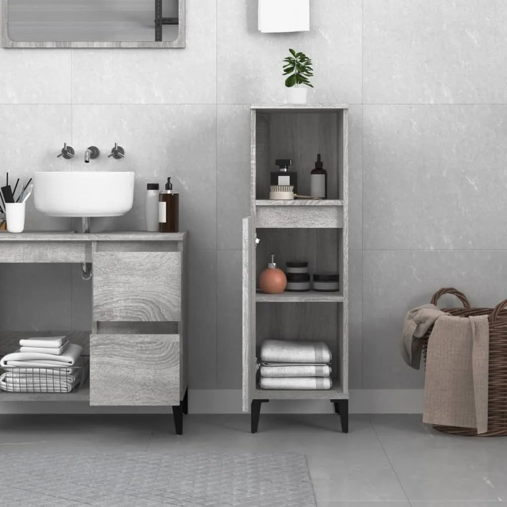 Armadietto bagno grigio sonoma 30x30x100cm in legno multistrato