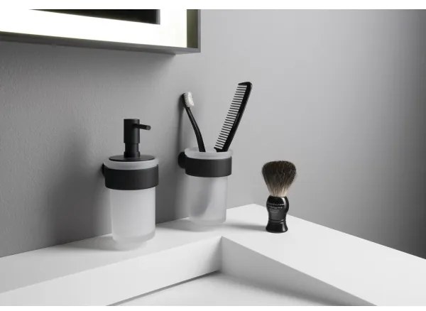 Gedy - Portaspazzolino a parete PIRENEI bianco latte vetro/nero