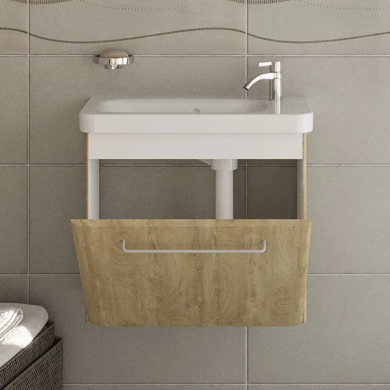 Kamalu - Mobiletto bagno 60 cm profondità ridotta colore rovere | LAC-IRIS-60-R
