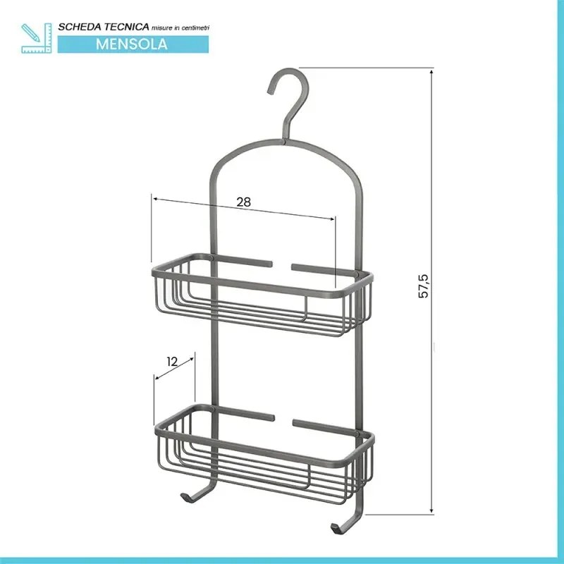 Griglia doccia portaoggetti rettangolare con gancio in acciaio canna di fucile
