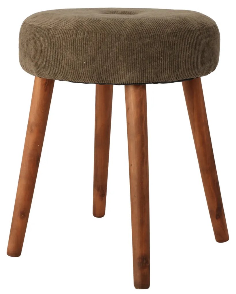 Sgabello verde con gambe in legno