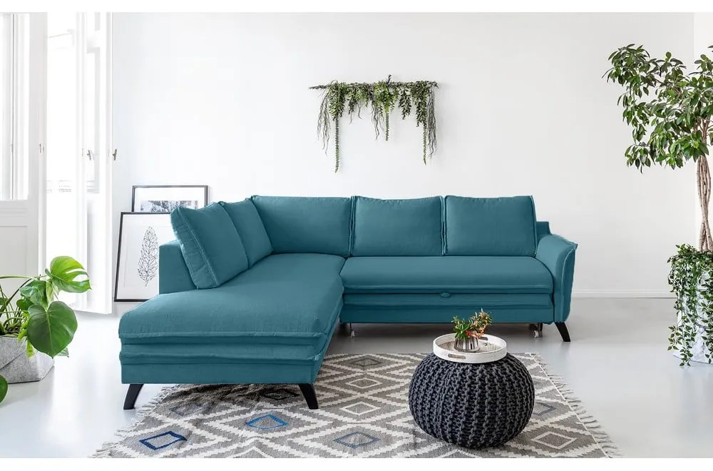 Divano letto angolare turchese L, angolo sinistro Charming Charlie - Miuform