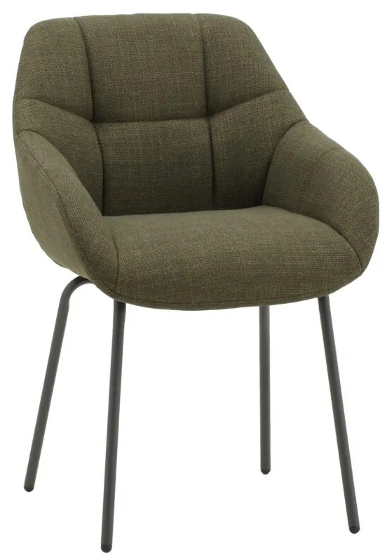 Set di poltroncine SMICHOV in tessuto verde scuro e gambe in metallo nero, con braccioli