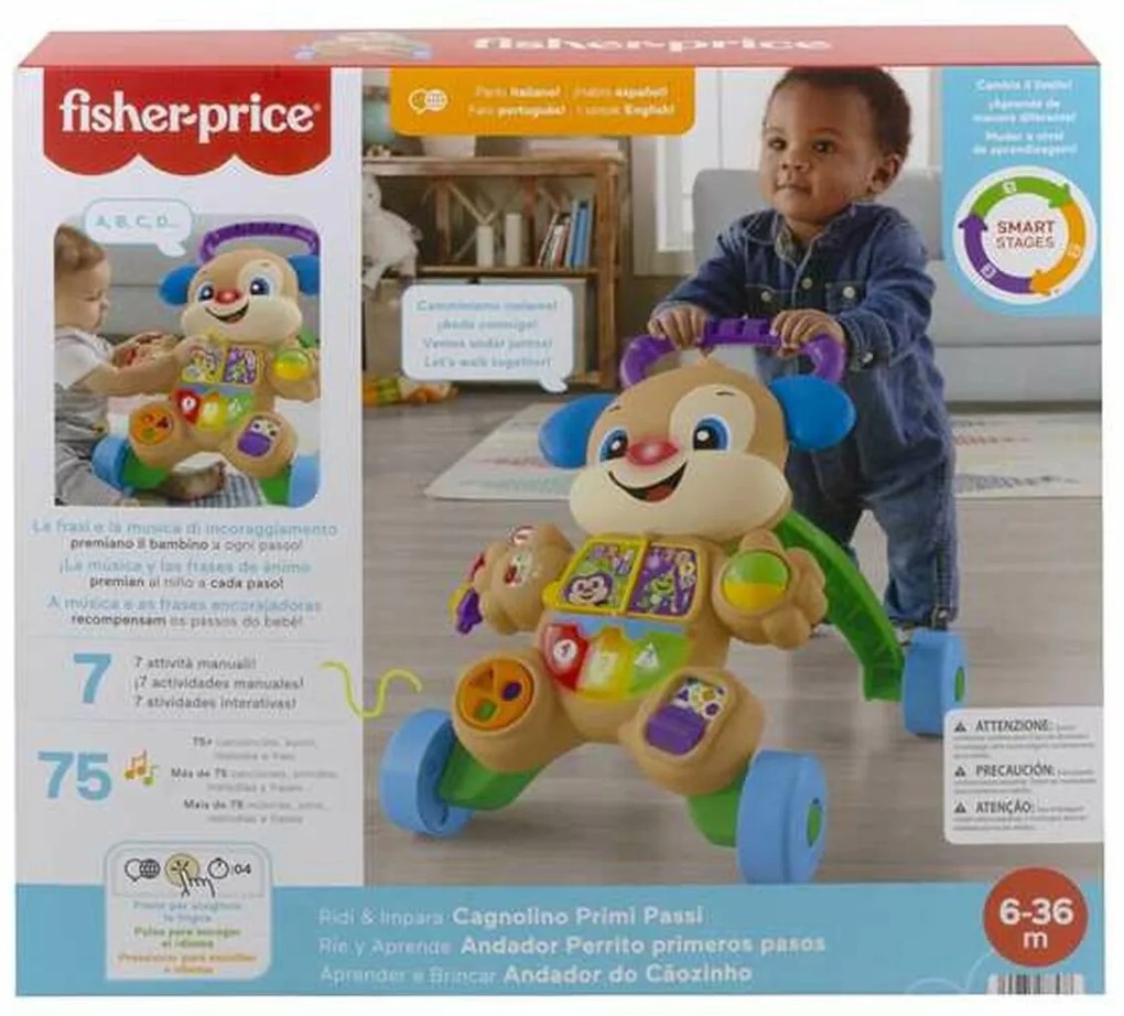 Deambulatore con ruote Fisher Price Suono Cane Luci Multilingue