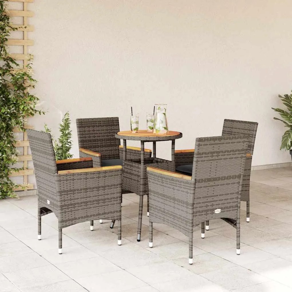 Set Pranzo Giardino 5 Pz Con Cuscini Grigio Polyrattan Acacia /