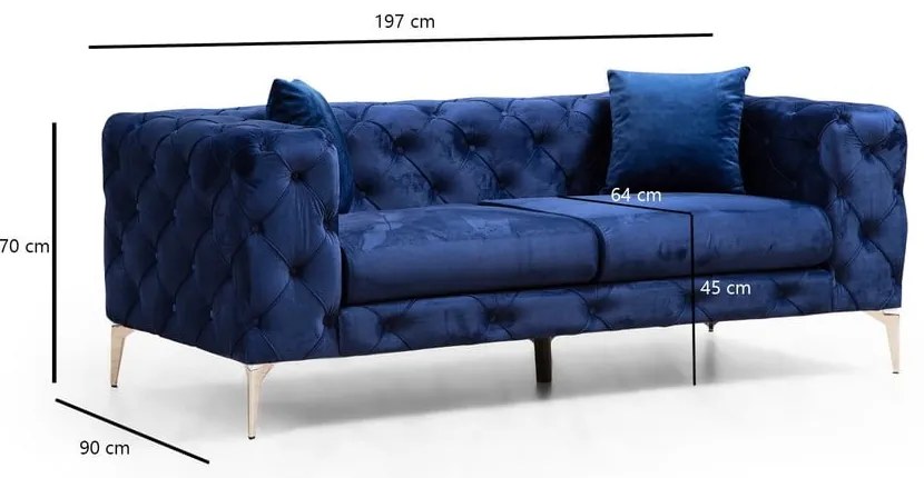 Divano in velluto blu scuro 197 cm Como - Artie