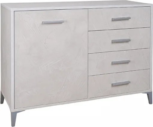 Madia Drexa in Legno 110x45 cm Cemento spatolato con 1 Anta e 4 Cassetti
