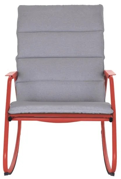 Sedia a dondolo da giardino con cuscino grigio e braccioli Lyco NATERIAL struttura in acciaio, seduta in textilene rosso