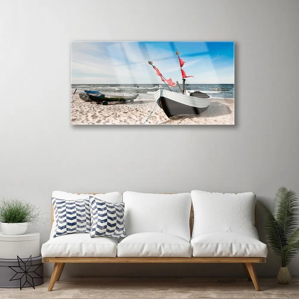 Quadro acrilico Barca, spiaggia, paesaggio 100x50 cm