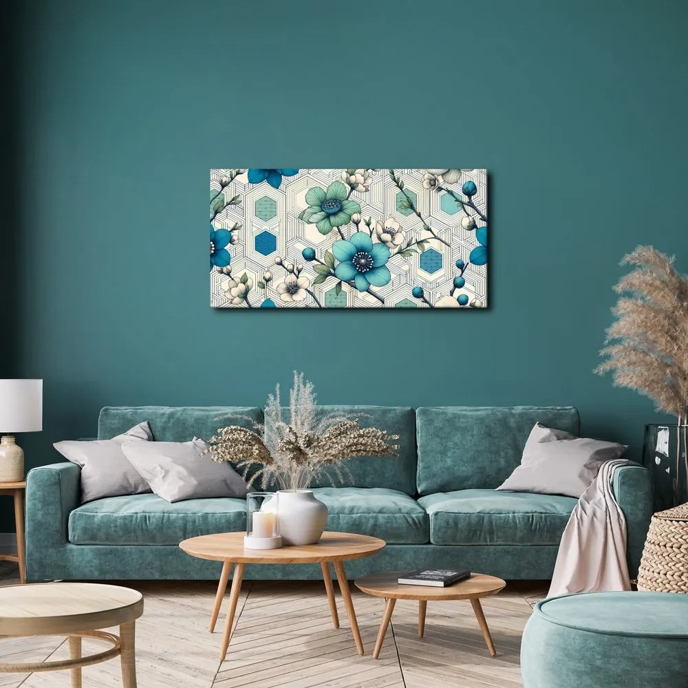 Quadro su tela – Combinazione di fiori e geometria