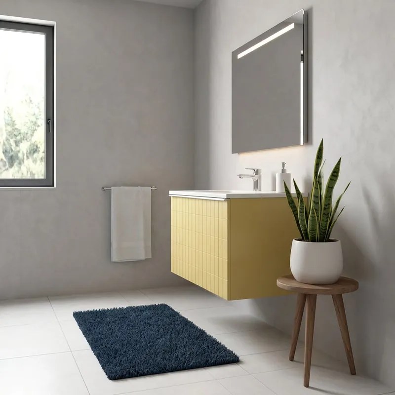 Mobile da bagno sospeso sotto lavabo Pixel grid 1 cassetto L 60 x H 40 x P 45.5 cm giallo laccato opaco, con maniglia alluminio brillante
