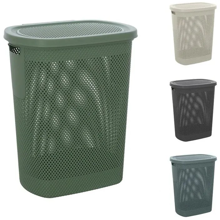 Portabiancheria con coperchio in plastica verde salvia 58 lt Kamala