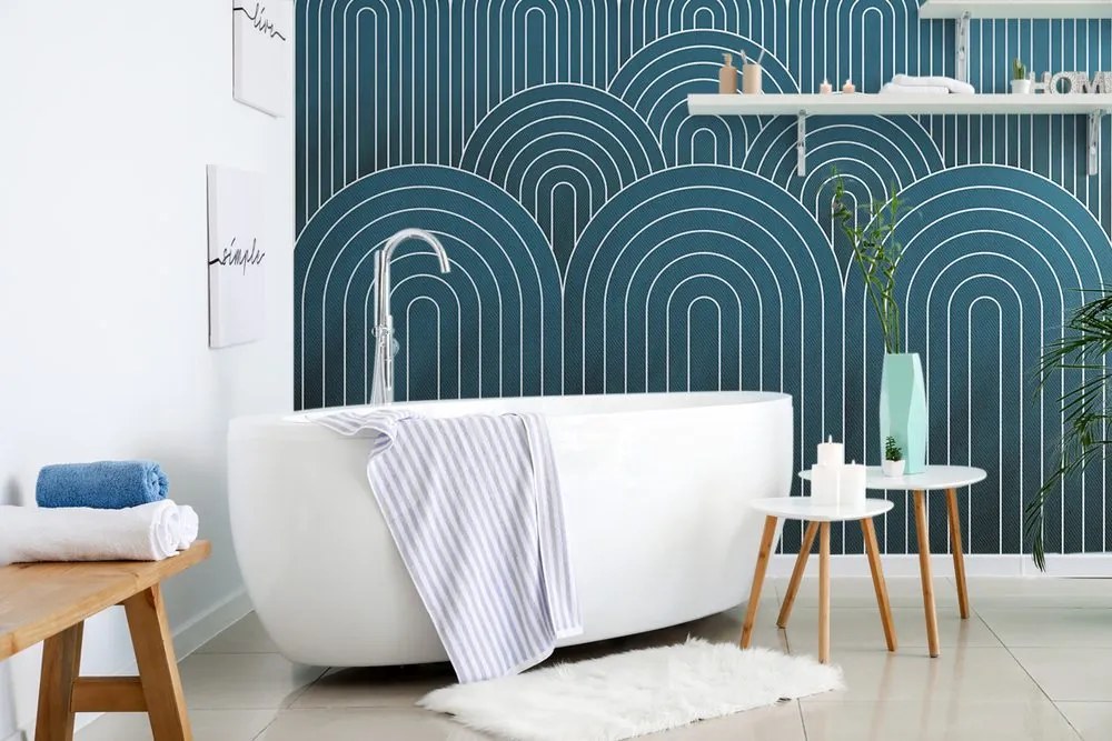 Carta da parati – Motivo arcobaleno blu Mid-Century