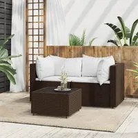 Set Mobili da Giardino 3 pz con Cuscini in Polyrattan Marronecod mxl 82192