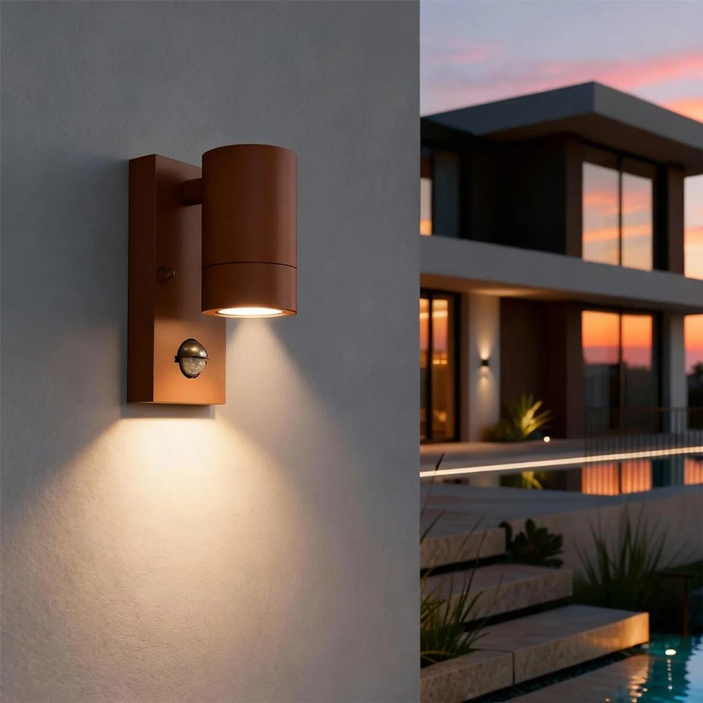 Applique cilindrica da Esterno IP65 GU10 con sensore Movimento - Corten