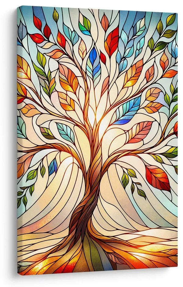 Quadro su tela – Albero della vita con foglie multicolori