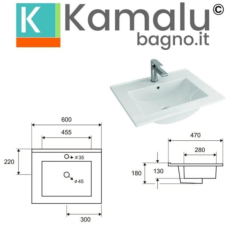 Kamalu - lavabo incasso 60 cm in ceramica litos-k7060