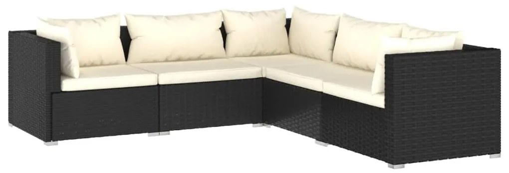 Set Divani da Giardino con Cuscini 5 pz in Polyrattan Nero