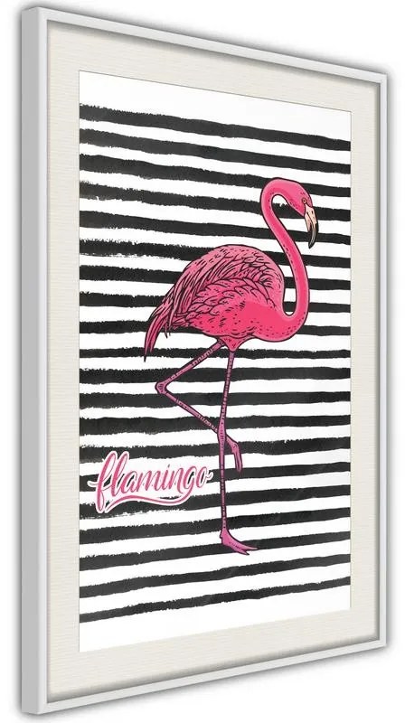 Poster  Flamingo on Striped Background  Cornice Quadri Cornice d'oro, Larghezza x Altezza Home decor 40x60