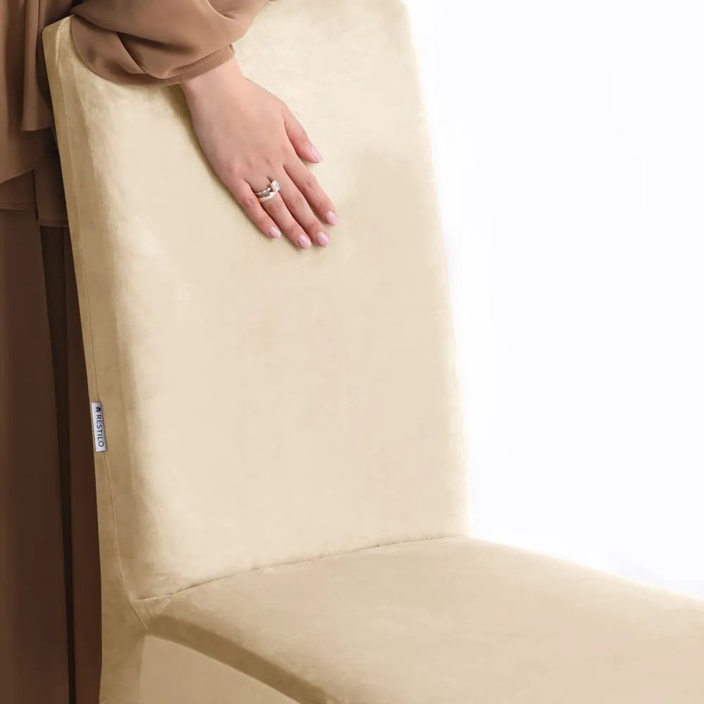 Set di coprisedia beige con rivestimento elastico per sedie 4 pz 48 cm Sento – Restilo