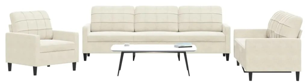 Set Di Divani 3 Pz Con Cuscini Crema İn Velluto /