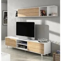 Parete attrezzata Alfa, con porta TV e mensola, finitura Bianco Lucido e Rovere Canadian ZFO0F6634BO