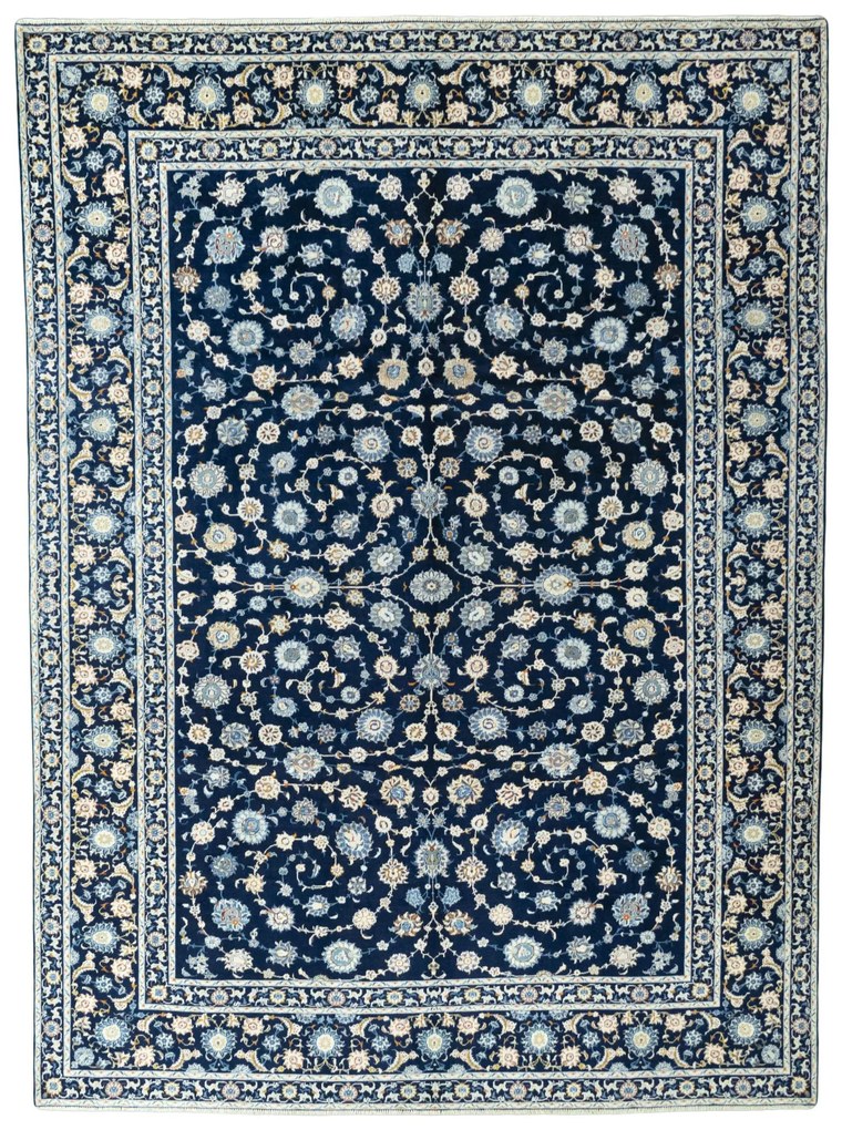 Kashan Tappeto 400x300 Blu (Iran) Annodato A Mano