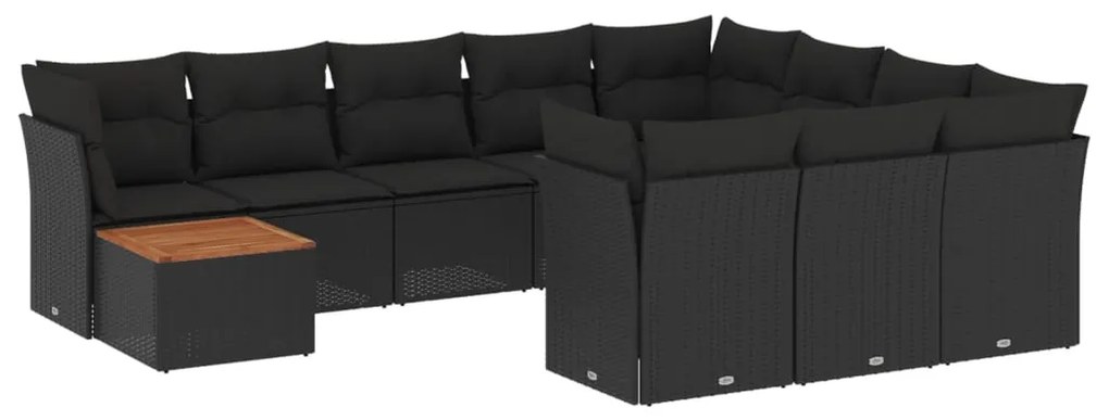 Set divani da giardino 11 pz con cuscini in polyrattan nero