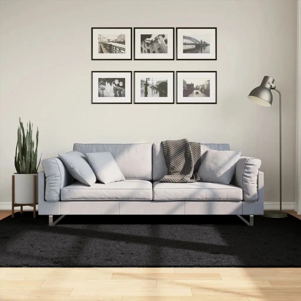 Tappeto Shaggy Pamplona A Pelo Lungo Moderno Nero 160x230 Cm /