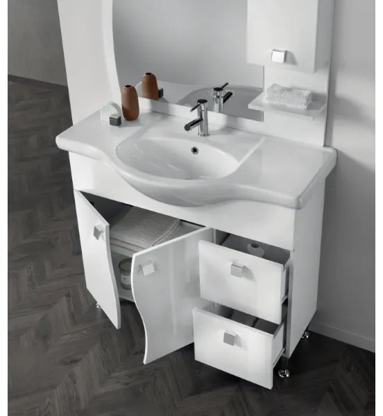 Mobile bagno 85 cm - Bianco Lucido - Piedini - Onda