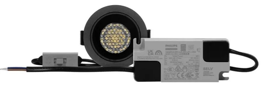 Faro da Incasso Nero 8W, Foro Ø55mm, CCT, 15°-55° con driver Philips Colore Bianco Variabile CCT