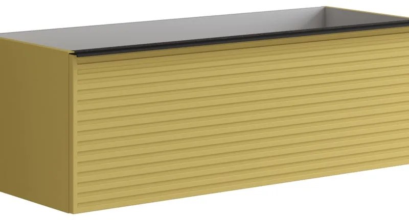 Mobile da bagno sotto lavabo Pixel stripes frontale giallo sole e maniglia alluminio nero laccato opaco L 120 x H 40 x P 45.5 cm 2 cassetti, lavabo non incluso