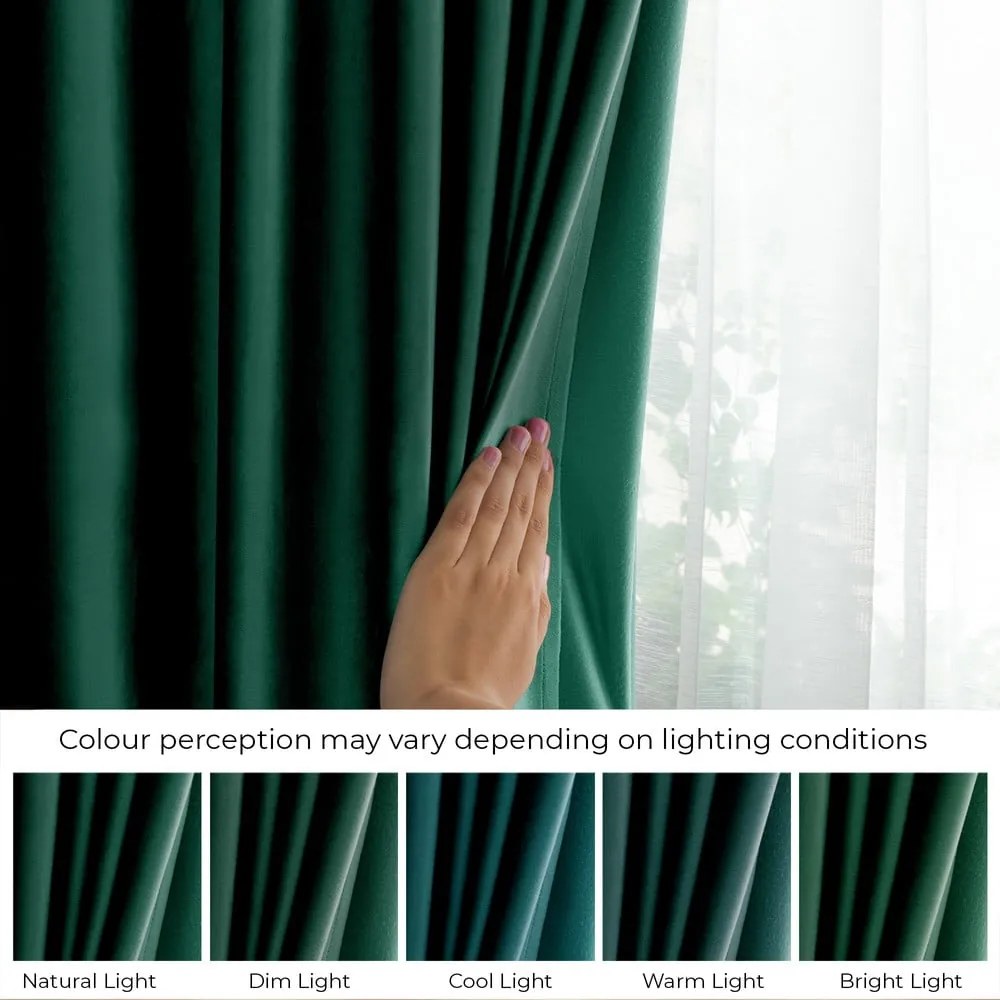 Tenda parzialmente oscurante verde scuro in velluto 140x245 cm Pleat – Restilo