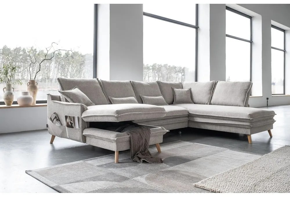 Divano letto angolare beige (angolo destro/"U") Charming Charlie - Miuform