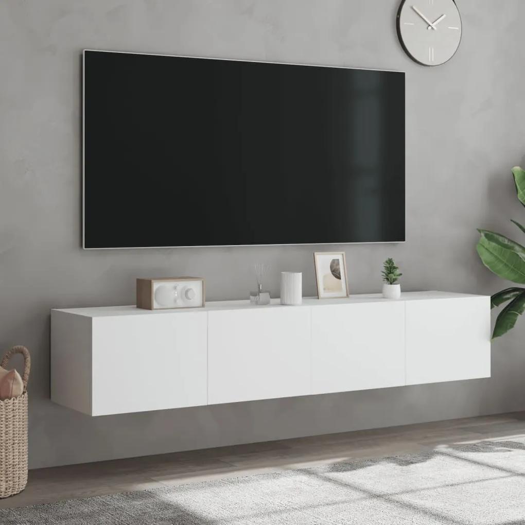 Mobili TV a Parete con Luci LED 2pz Bianchi 80x35x31 cm