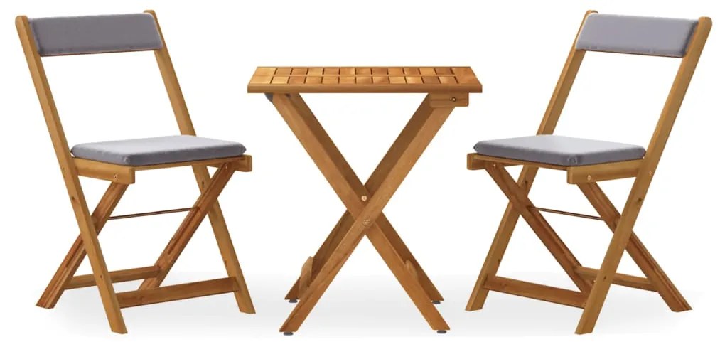 Set da Bistrò Pieghevole 3pz con Cuscini Legno Massello Acacia