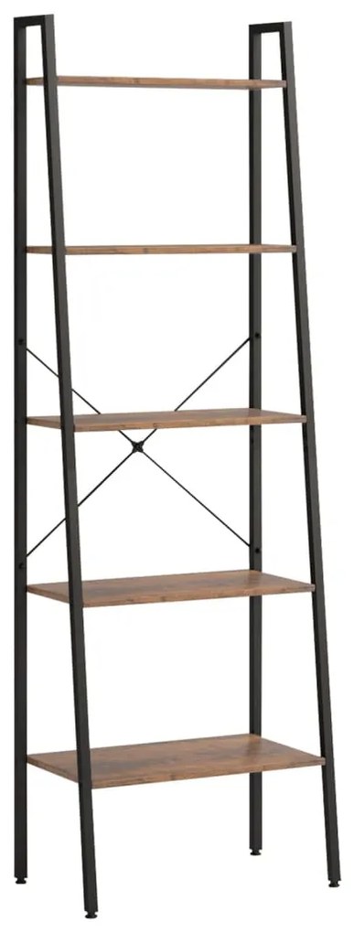 Scaffale Autoportante 5 Ripiani Marrone Scuro Nero 56x35x174 cm