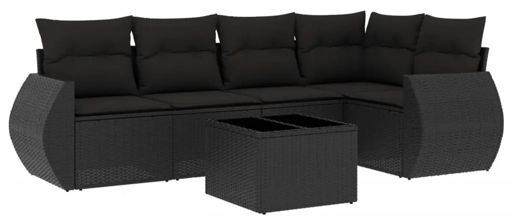 Set Divano da Giardino 6 pz con Cuscini Nero in Polyrattan