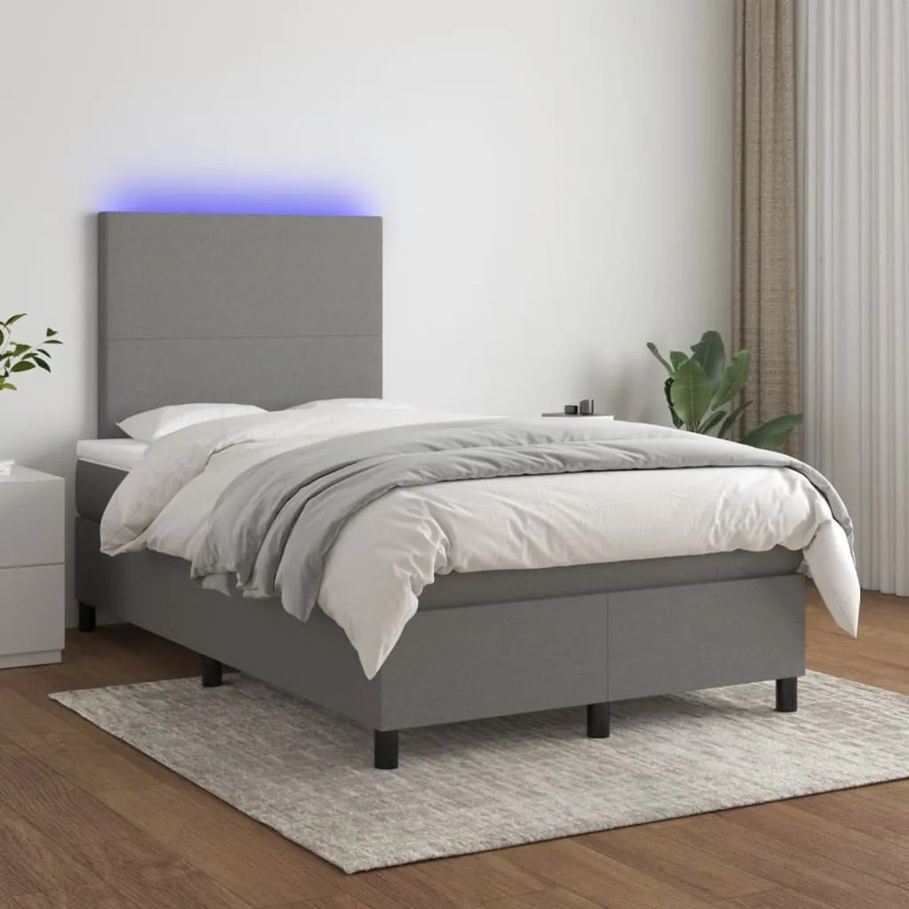 Letto a molle materasso e led grigio scuro 120x190cm in tessuto