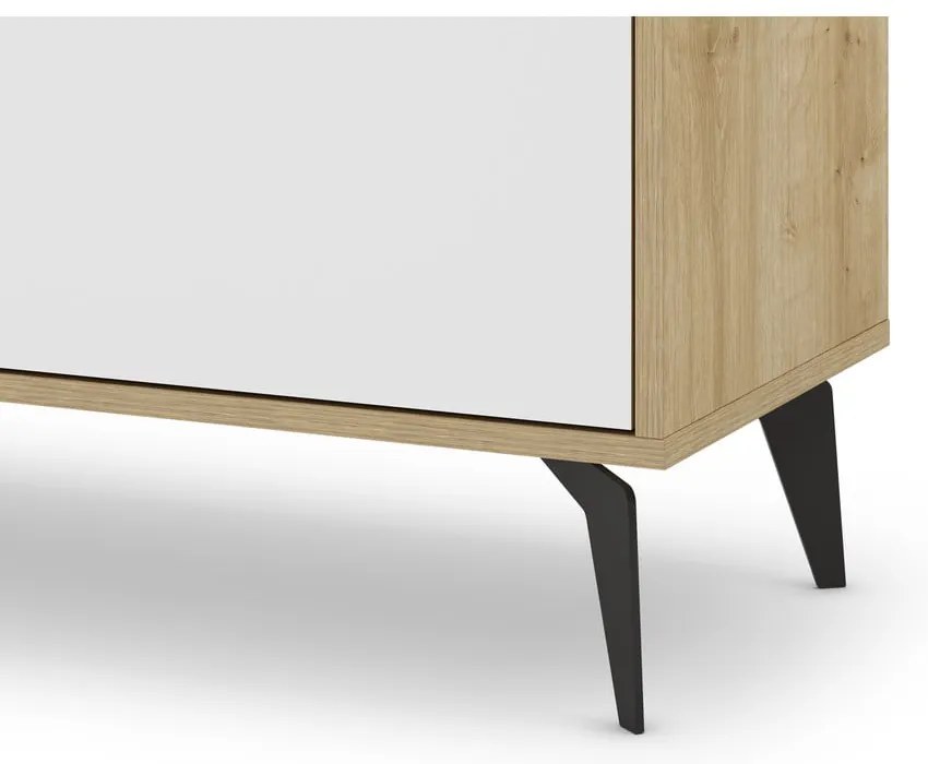 Cassettiera bassa in rovere decorata in bianco e naturale 140x79 cm Nola - Marckeric