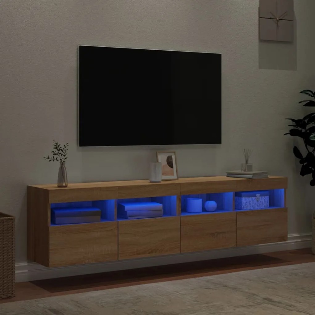 Mobili tv a parete con luci led 2pz rovere sonoma 80x30x40 cm