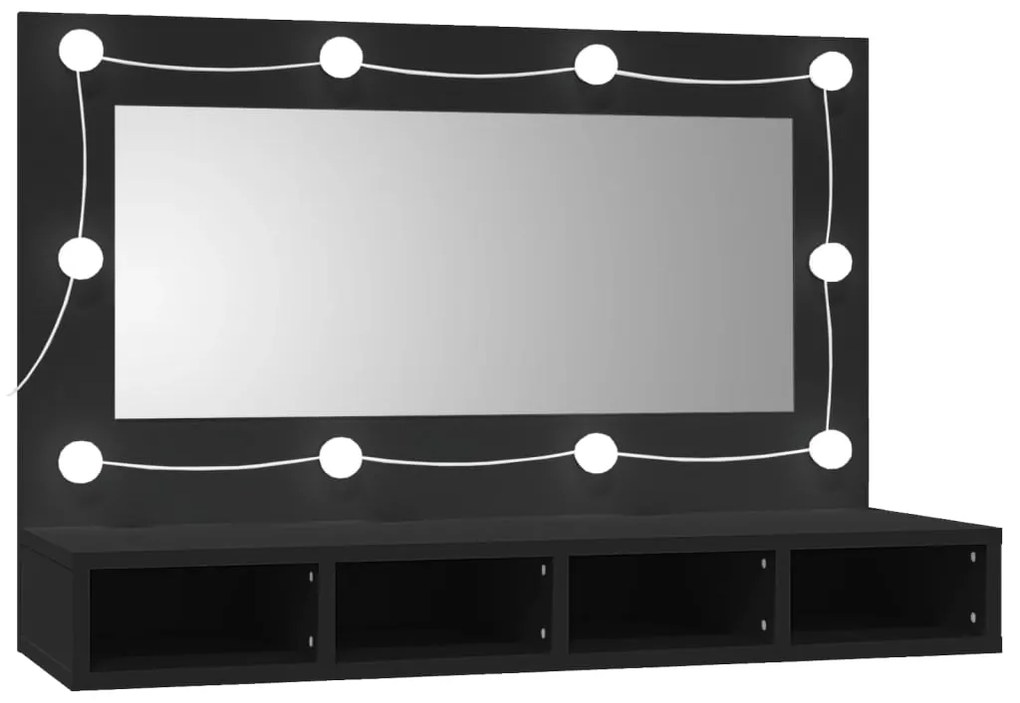 Mobile a specchio con led nero 90x31,5x62 cm