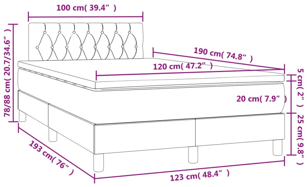 Letto a Molle con Materasso e LED Tortora 120x190 cm in Tessuto