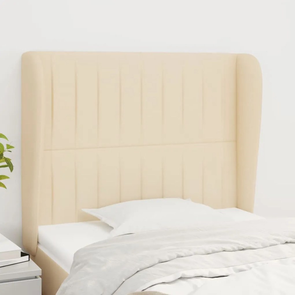 Testiera Ad Orecchio Crema 83x23x118/128 Cm İn Tessuto /