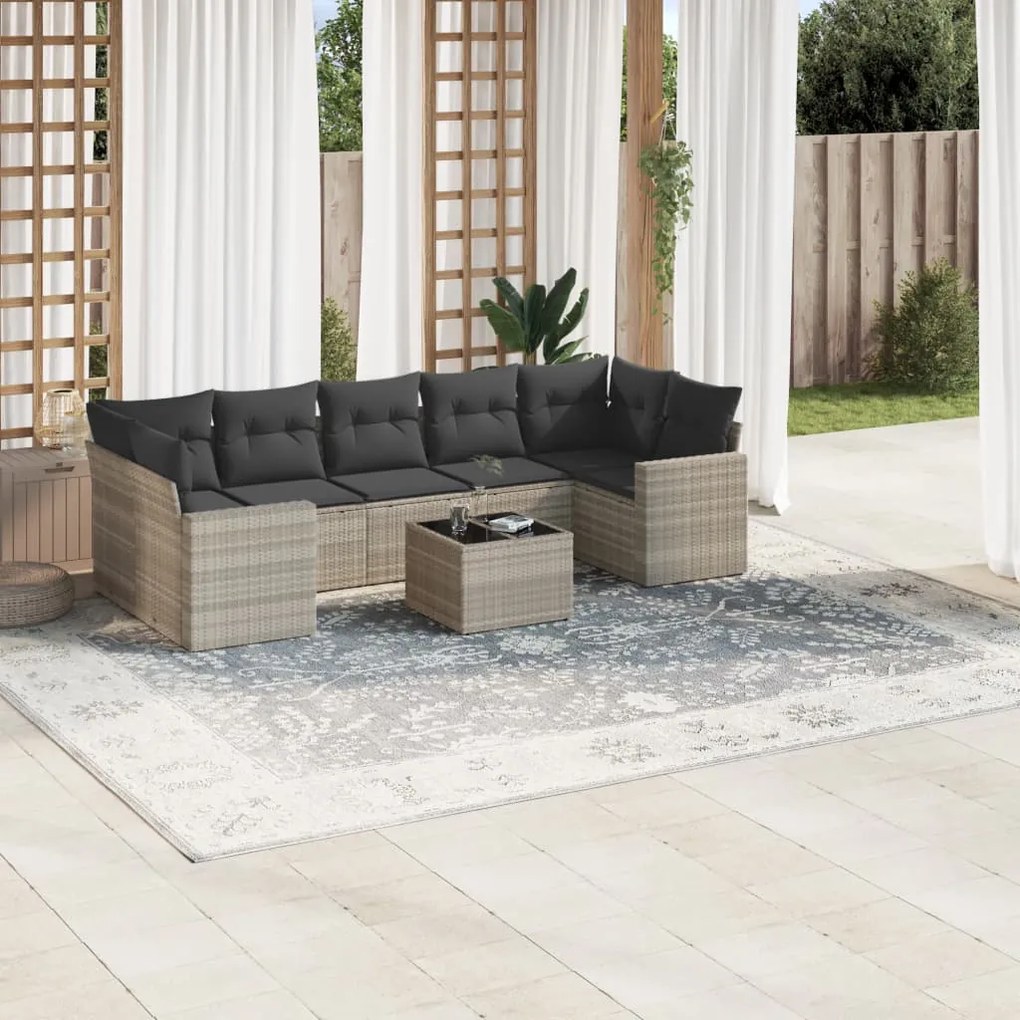 Set divano da giardino 8pz con cuscini grigio chiaro polyrattan