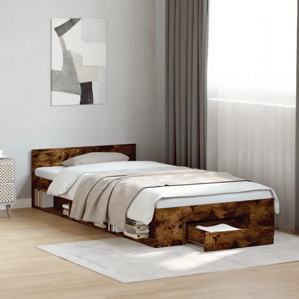 Giroletto con cassetto rovere fumo 90x190 cm legno multistrato