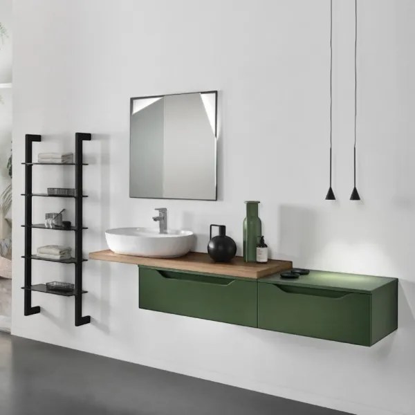 Cassetto bagno sospeso GIGLIO 80 cm in nobilitato Verde Opaco