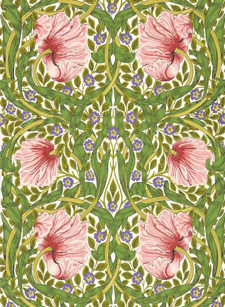 Morris & Co Carta da parati Pimpernel - Sap Green/ Strawberry