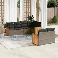 Set Divani da Giardino 7 pz con Cuscini Grigio in Polyrattan 3260226