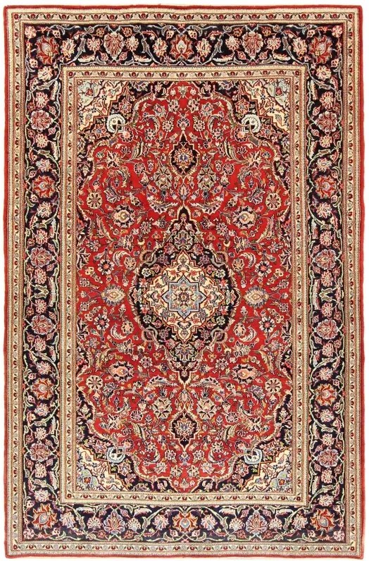 Kashan Tappeto 130 x 220 Rosso (Iran) Annodato A Mano